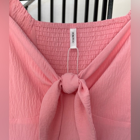 Dokotoo Pink Mini Dress V Neck Short Sleeve Tie Back Dress Size M - Picture 6 of 9